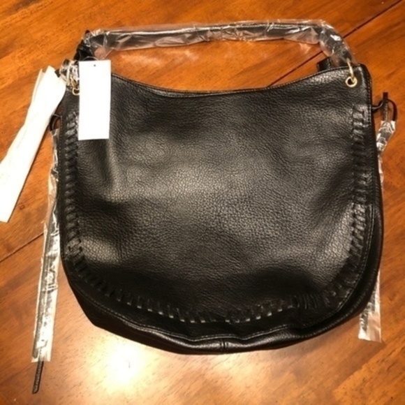 NWT NEW DIRECTIONS Vegan Leather Hobo/Compartment Shoulder Bag-Black - Picture 2 of 14